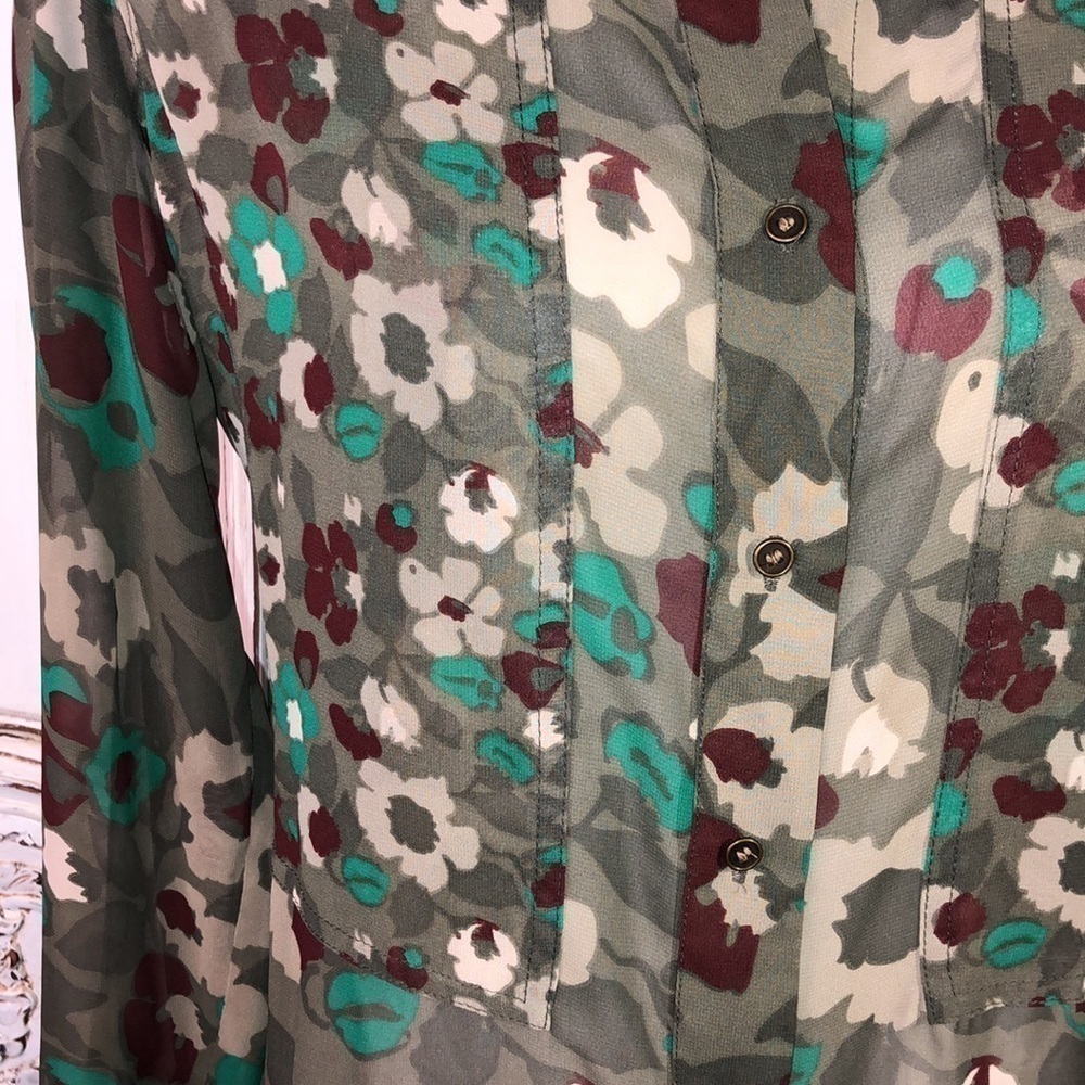 L’Amour by Nanette Lepore Sheer Long Sleeve Button Down Dress S/M - Picture 5 of 14